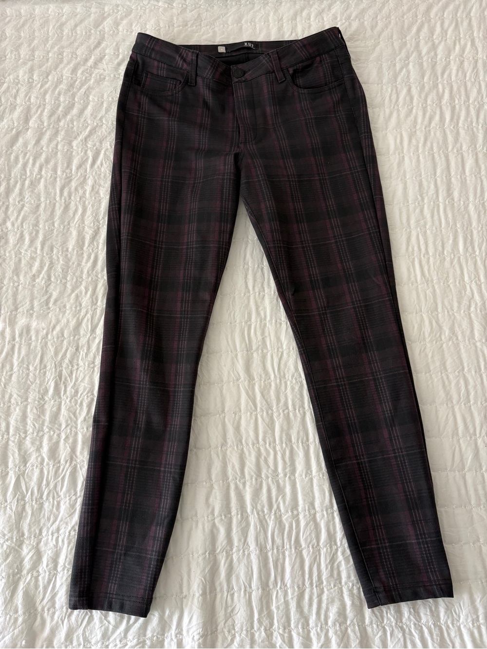 Kut from the Kloth Black with Burgundy Plaid Skinny Pants